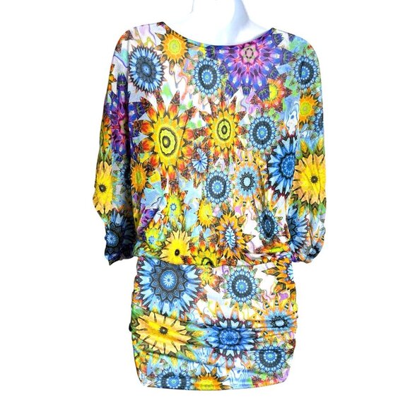 Luli Fami Cabana Mini Dress Swimsuit Coverup size Small flower power print - Picture 7 of 11